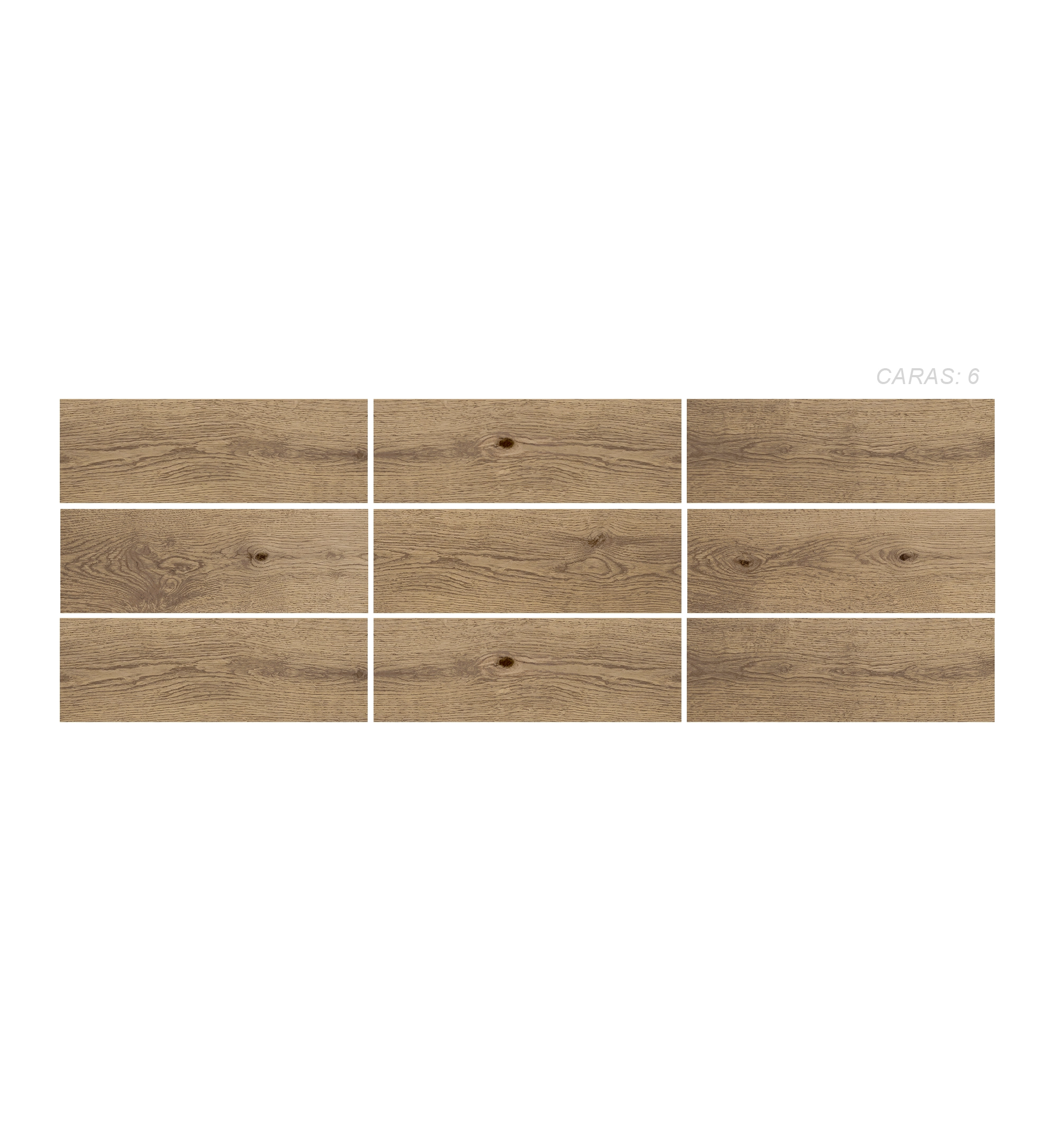 Cerámica Madera Italy Brown 20x60, 6 caras plasmadas en un panel, colección Sylva de Cerámicos Gala