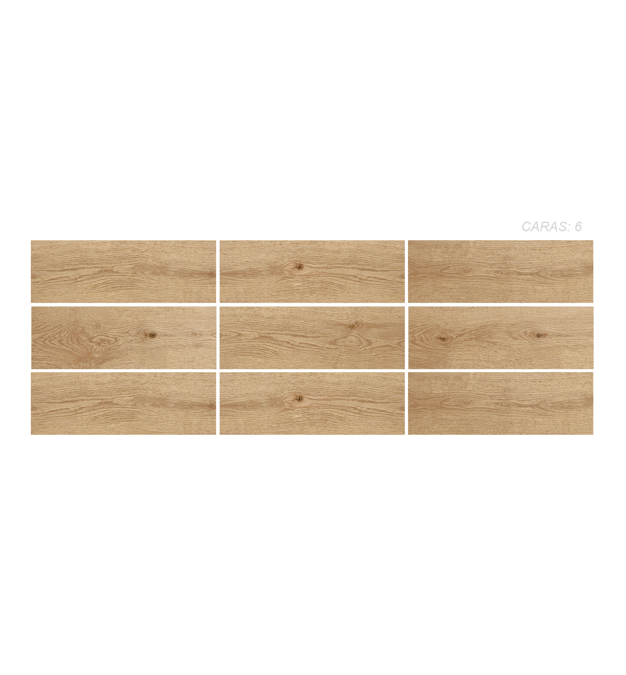 Cerámica Madera Italy Natural 20x60, 6 caras plasmadas en un panel, colección Sylva de Cerámicos Gala