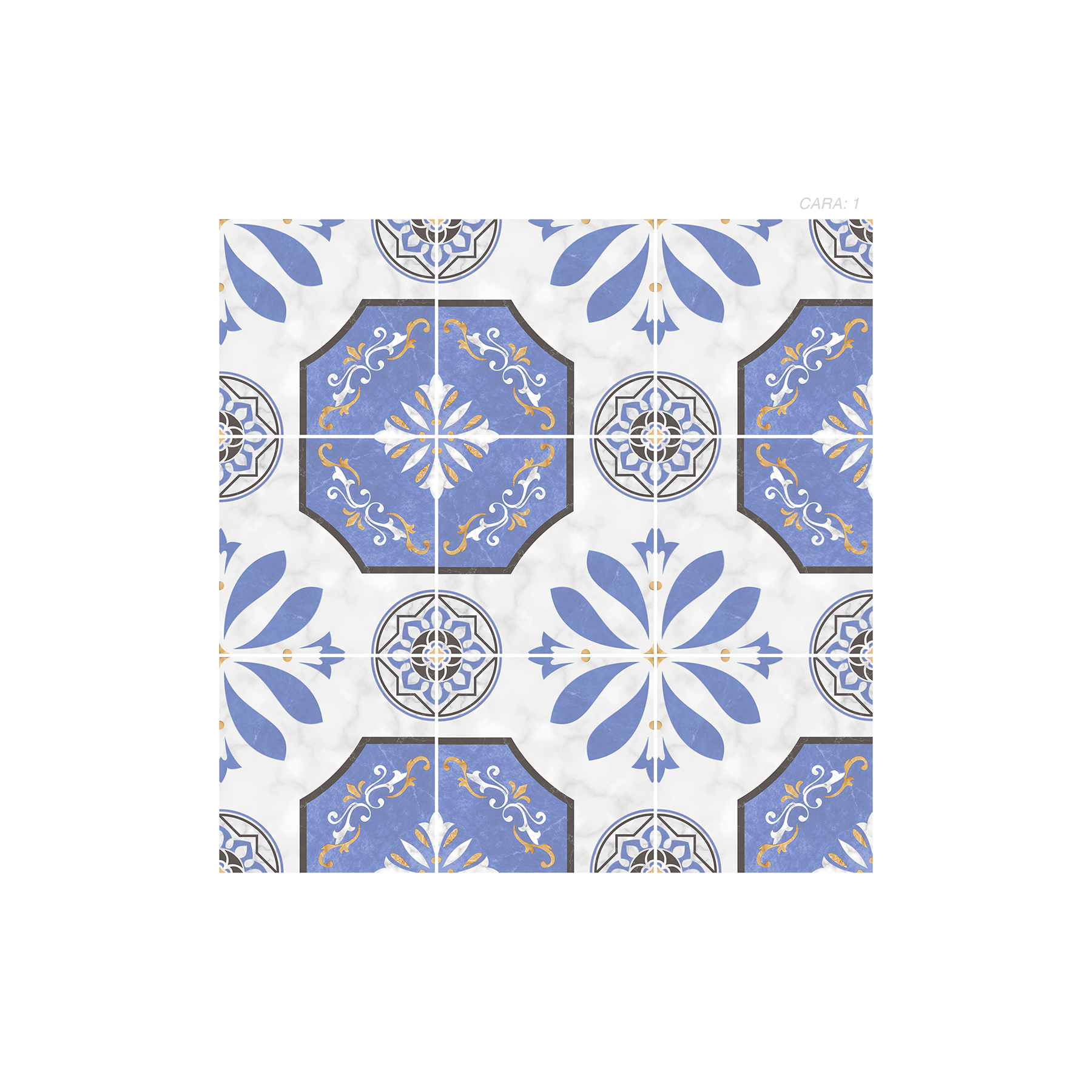 CERÁMICA MÁRMOL CLARK BLUE PANEL Cerámica mármol Clark Blue, colección Materia 46x46, panel de 9 piezas