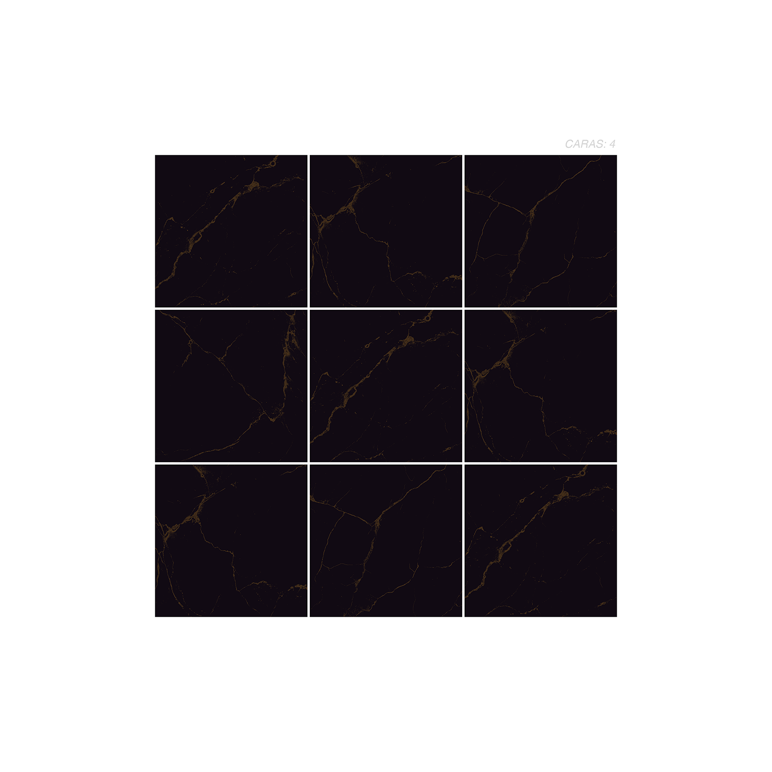 Cerámica mármol Noir, colección Materia 46x46, panel de 9 piezas